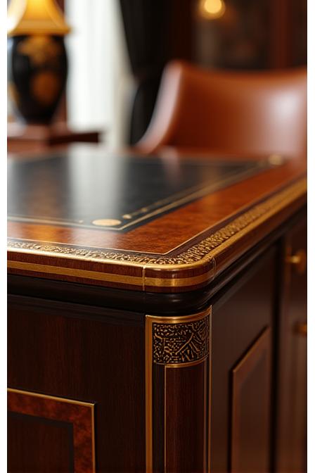 Bureau Art Déco en bois précieux avec incrustations de laiton